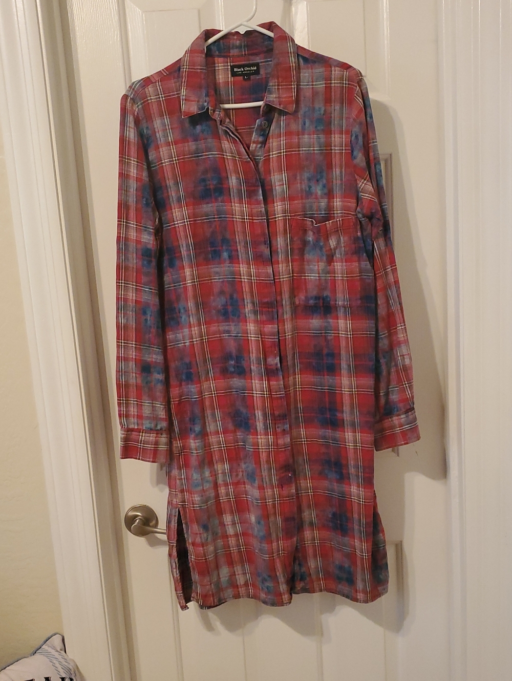 Black Orchid Red and Blue Plaid Midi Shirt Dress